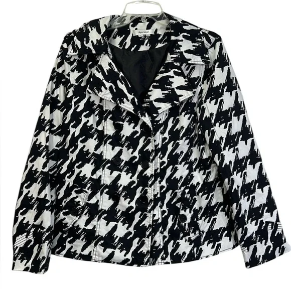 Appraisal Double Breasted Black/White Jacket Houndstooth- SZ: Large - Picture 1 of 7